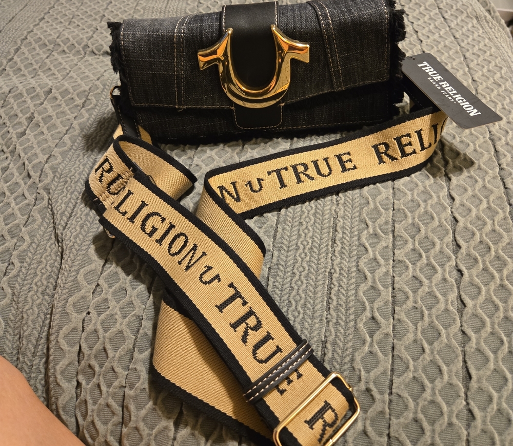 True Religion Black and Gold Denim Crossbody
